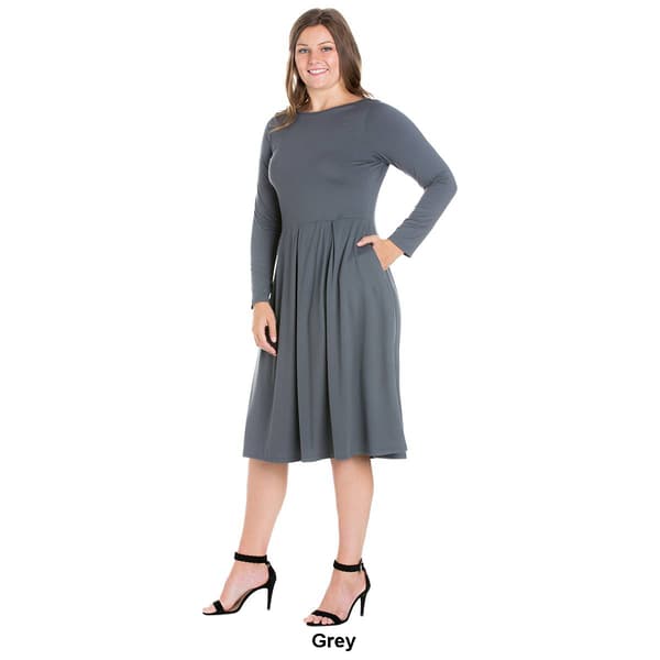 Plus Size 24/7 Comfort Apparel Long Sleeve Midi Fit & Flare Dress