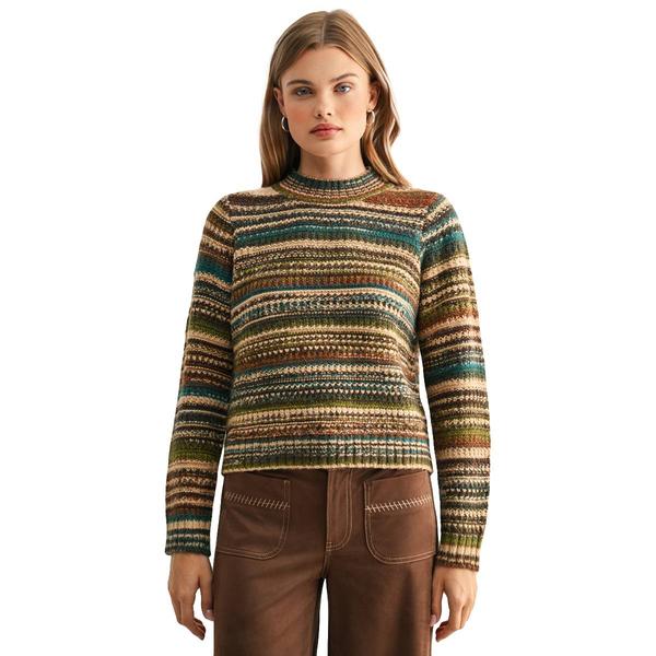 Womens CITY BLUES Long Sleeve Mixed Stripe Pullover Sweater