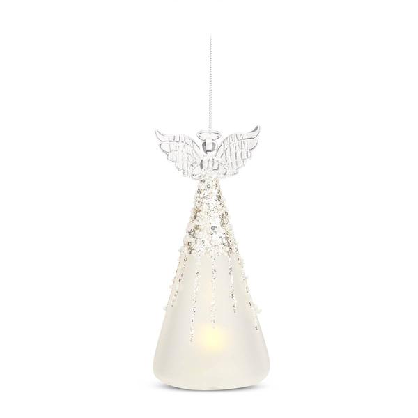 K&K Interiors 7in. Frosted & Beaded Glass LED Angel - image 
