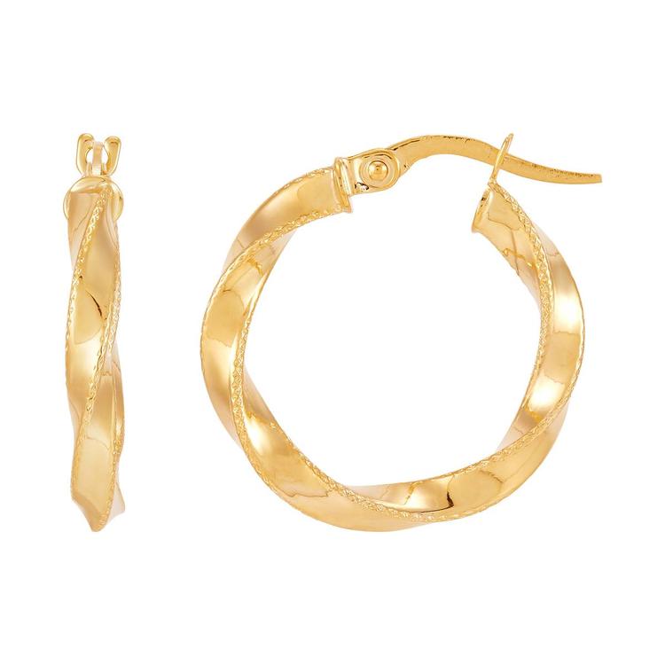 Gold Classics(tm) Twist Tube Hoop w/ Beaded Edges Earrings
