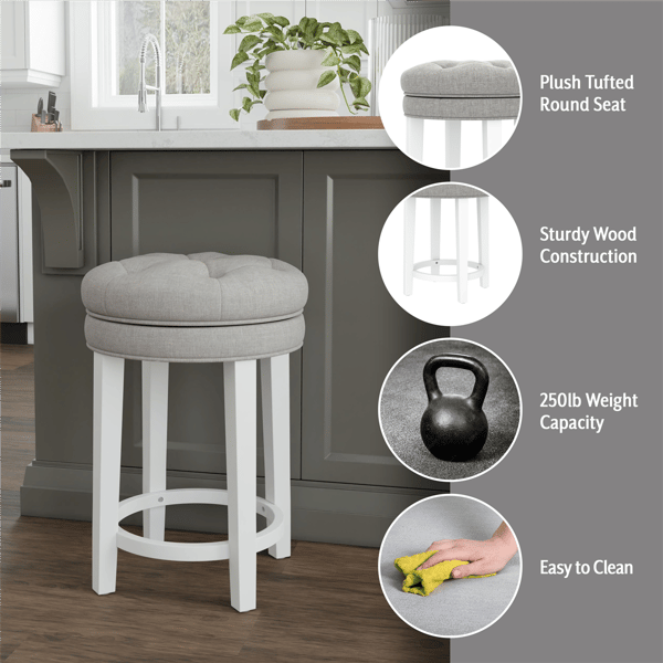 HH2 Home Krauss Grey Backless Swivel Counter Height Stool