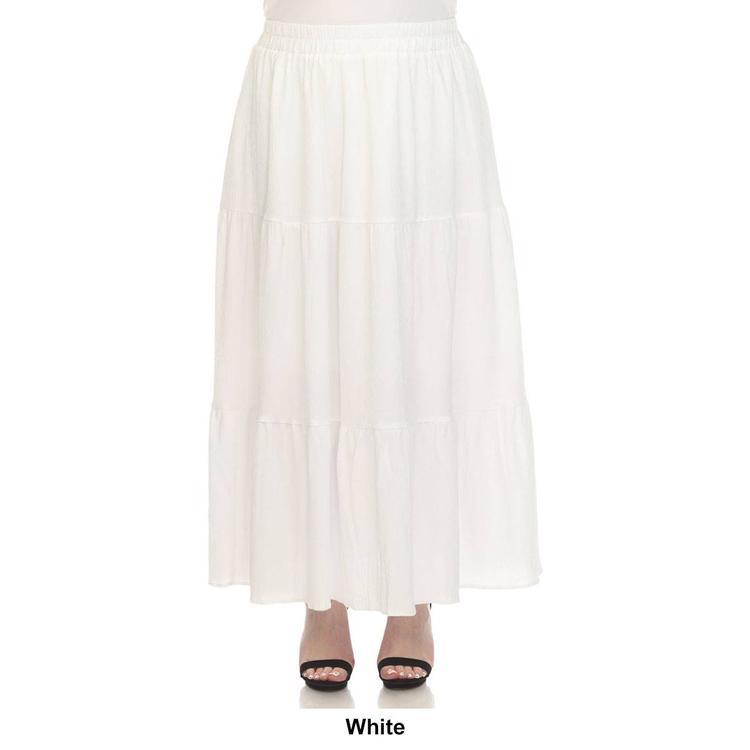 Plus Size White Mark Pleated Tiered Maxi Skirt