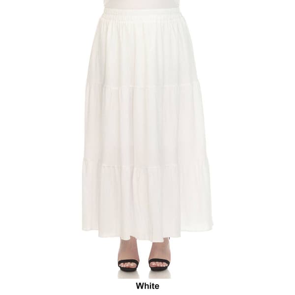 Plus Size White Mark Pleated Tiered Maxi Skirt
