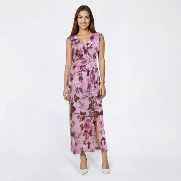 Petite Connected Apparel Sleeveless Floral Pearl Evening Gown - image 