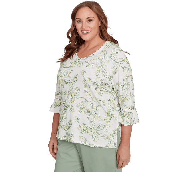 Plus Size Alfred Dunner Santa Fe Embroidered Floral Vines Tee