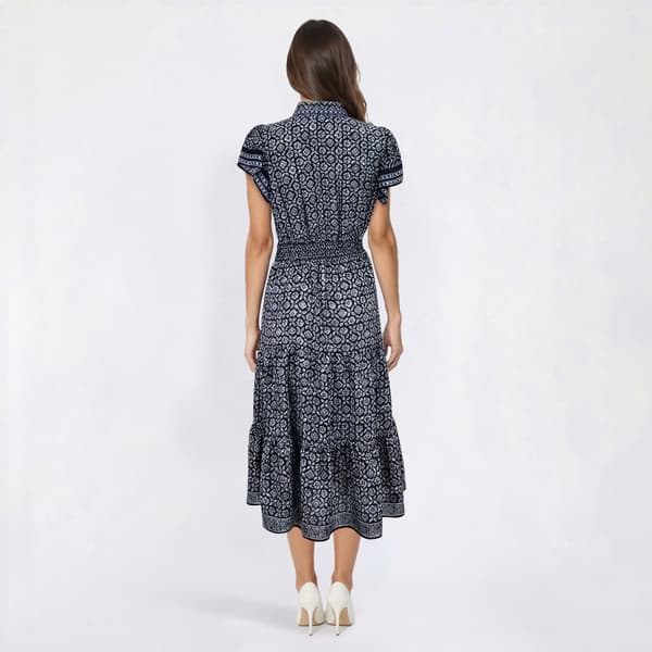Womens Perceptions Flutter Sleeve Geometric Airflow Midi Dress
