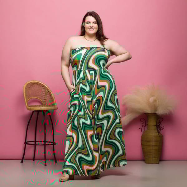 Plus Size 24/7 Comfort Apparel Green Strapless Maxi Dress