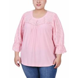 Plus Size NY Collection Ruffle Sleeve Embroidered Blouse