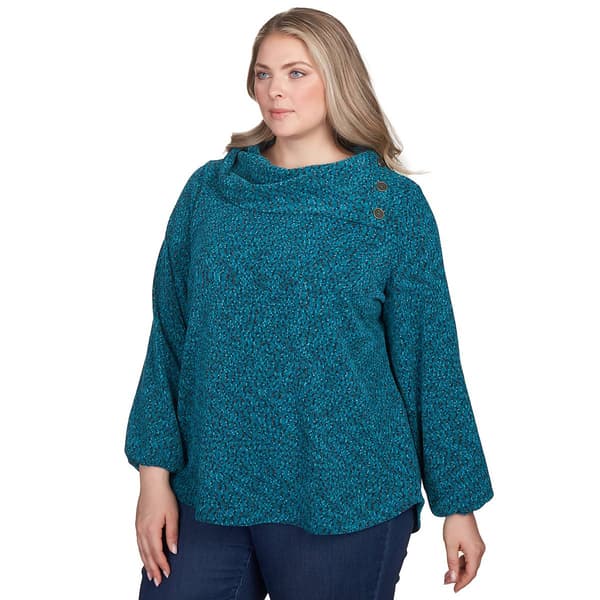 Plus Size Ruby Rd. Teal Appeal Split Cowl Chenille Sweater