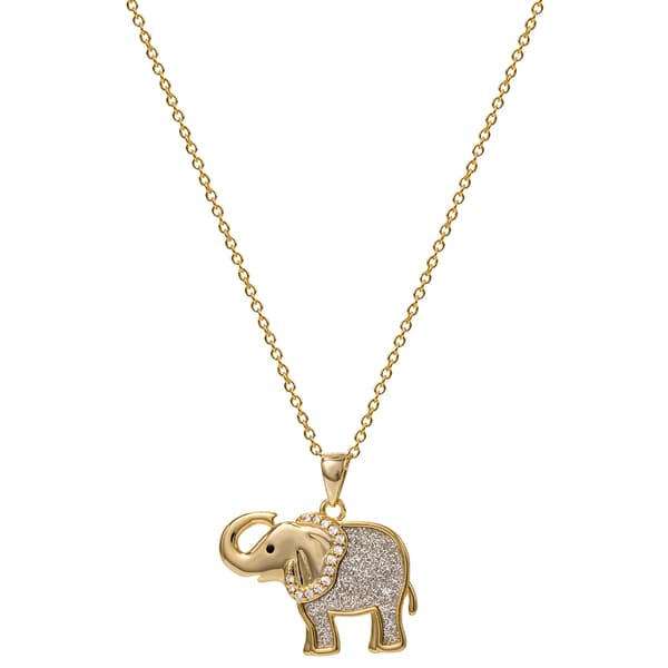 Brass Yellow Gold Plated and Silver Glitter Elephant Pendant