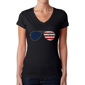 Womens LA Pop Art Americana Sunglasses Word Art V-Neck T-Shirt - image 1