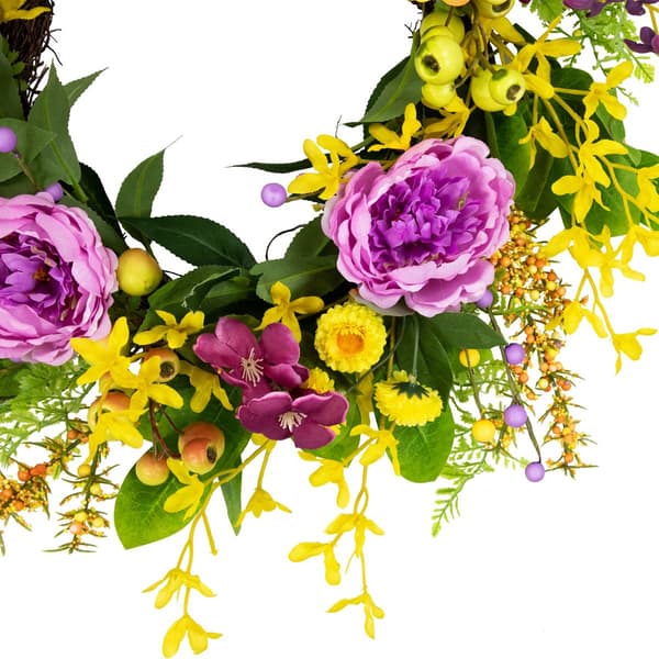 Northlight Seasonal Artificial Peonies & Forsythia Spring Wreath