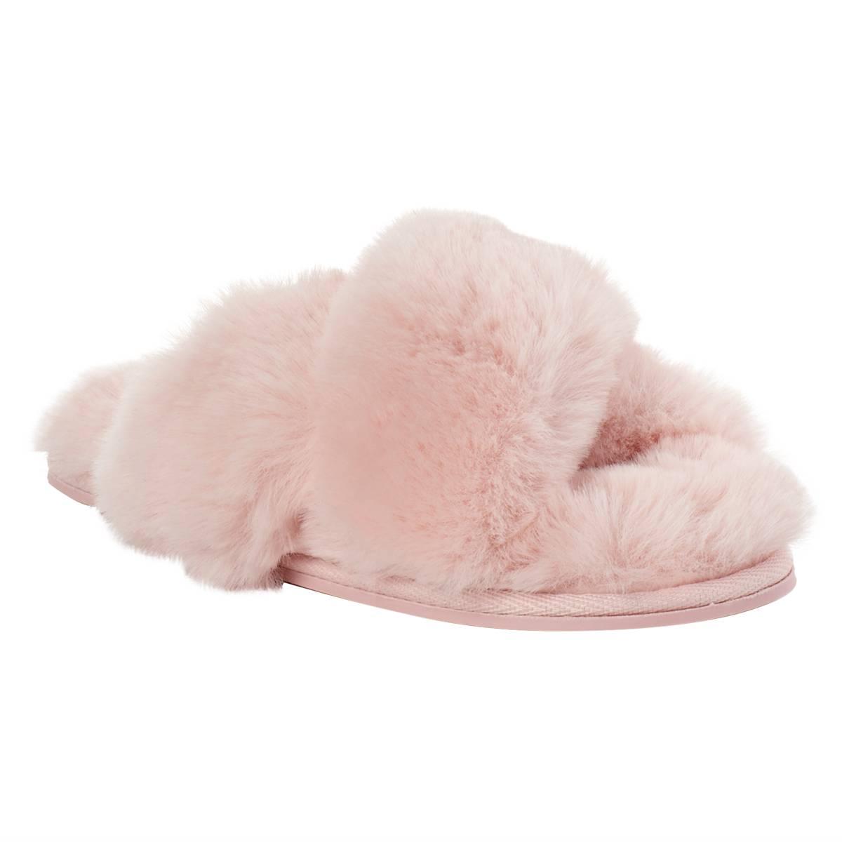 Womens Jessica Simpson Solid High Plush Cross Slide Slippers