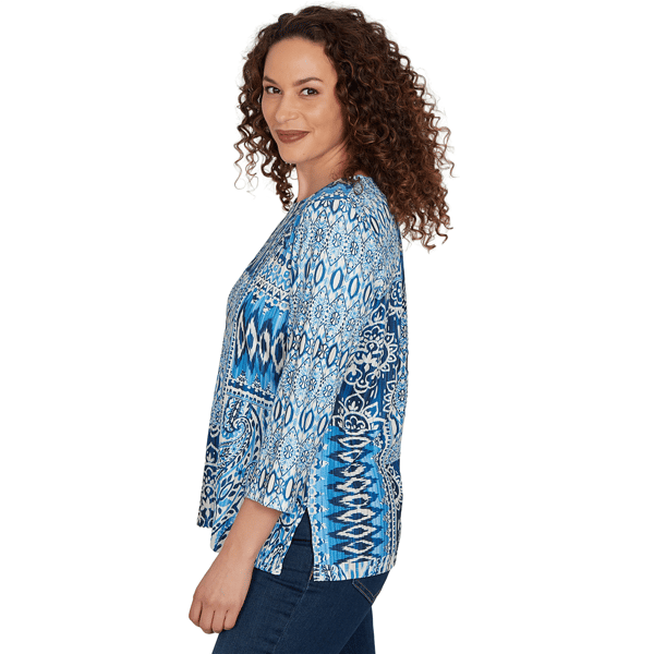 Petite Alfred Dunner Classics 3/4 Sleeve Patchwork Blouse