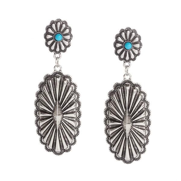 Ashley Antique Silver Plated Turquoise Stone Earrings - image 