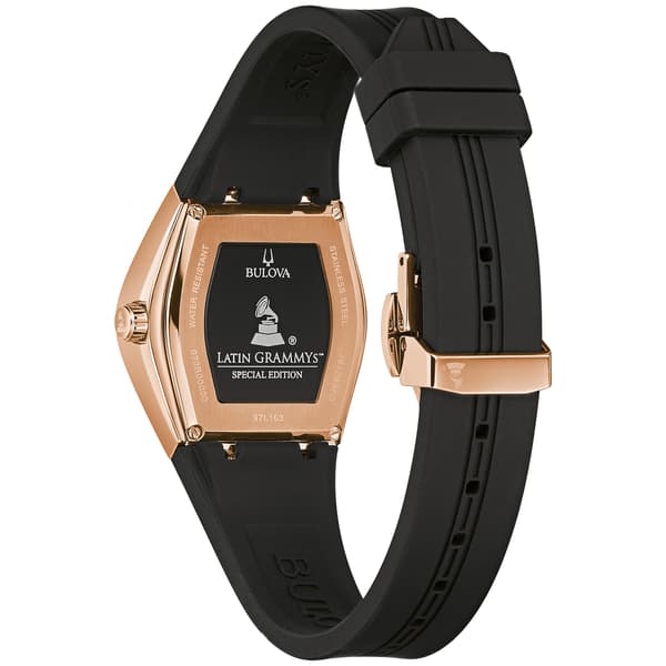 Womens Bulova Latin GRAMMY&#174; Black Rosegold Strap Watch - 97L163