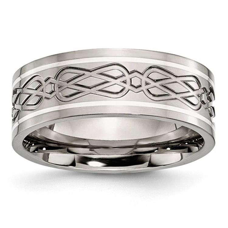 Mens Endless Affection(tm) Sterling Silver Inlay Celtic Knot Band