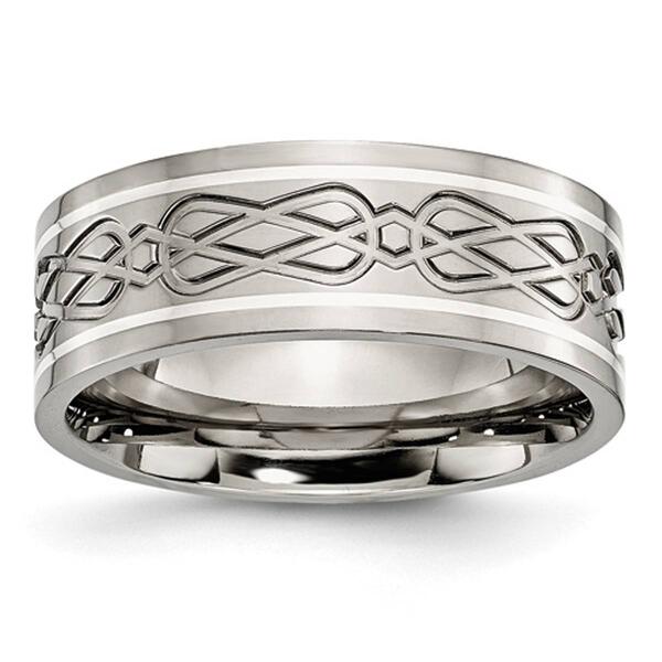 Mens Endless Affection(tm) Sterling Silver Inlay Celtic Knot Band - image 