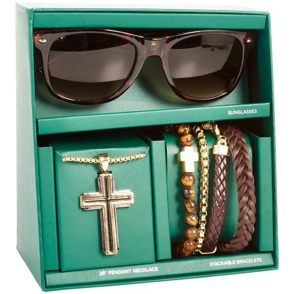 Mens Gentlemen''s Classics™ Cross Necklace & Bead Leather Bracelet