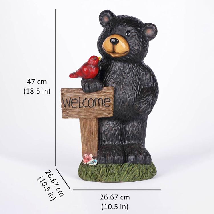 Hi-Line Gift Bear Holding Welcome Sign Garden Statue