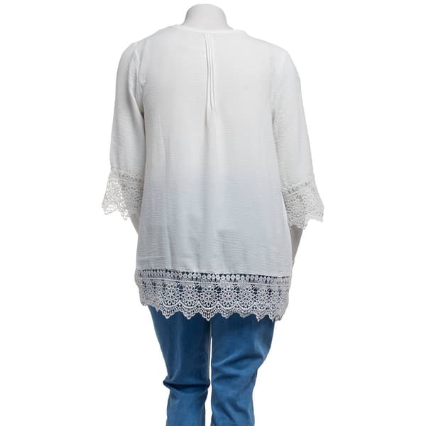 Plus Size NY Collection Solid Crochet Lace Cuff Pleated Cardigan
