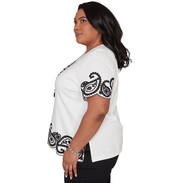 Plus Size Alfred Dunner Crowd Pleaser Scalloped Paisley Blouse