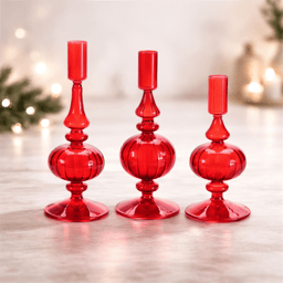 Melrose Ribbed Glass Taper Candle Holder - Set of 3