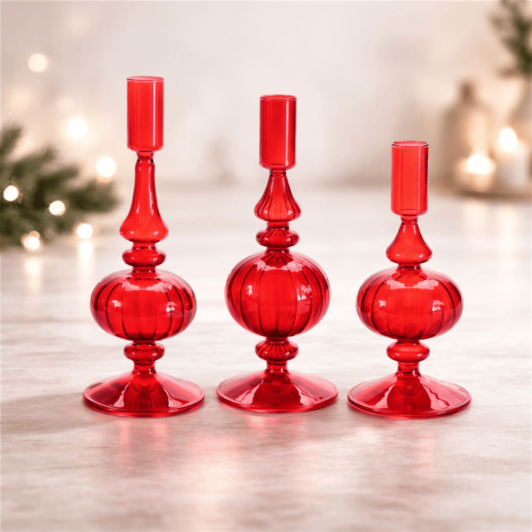 Melrose Ribbed Glass Taper Candle Holder - Set of 3