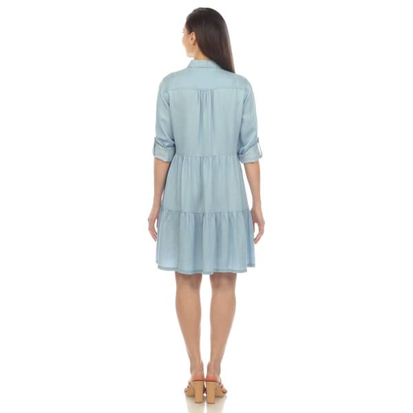 Womens White Mark Long Sleeve Tiered Midi Shirtdress