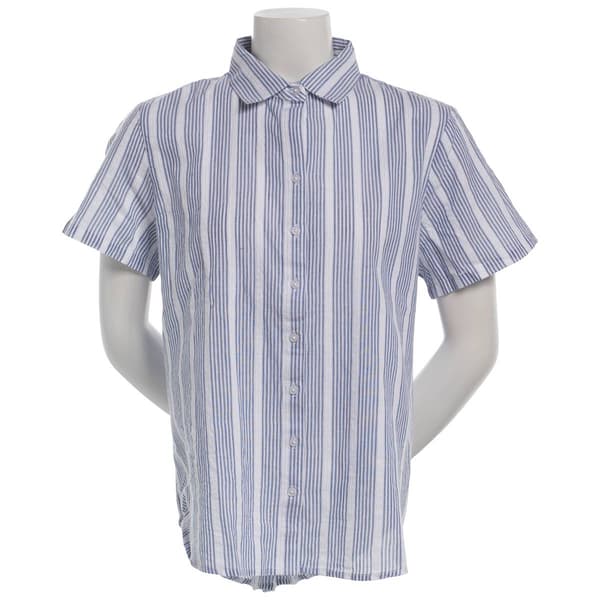Petite Preswick & Moore(R) Short Sleeve Stripe Button Down - image 