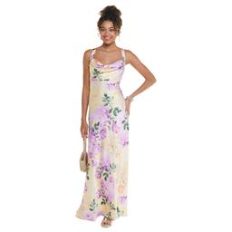 Juniors Emerald Sundae Floral Drape Neck A-Line Dress