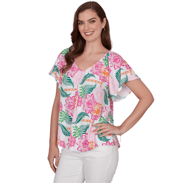 Womens Ruby Rd. Hothouse Florals Textured Floral Blouse - image 
