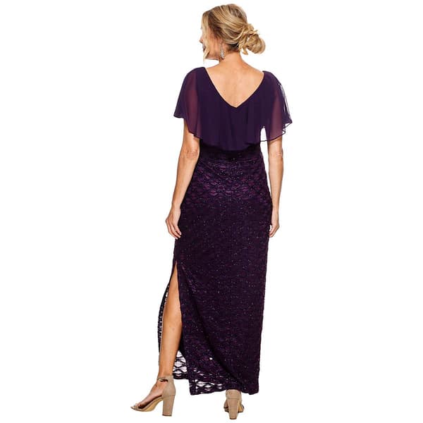 Womens Connected Apparel Chiffon Overlay Eyelash Evening Gown