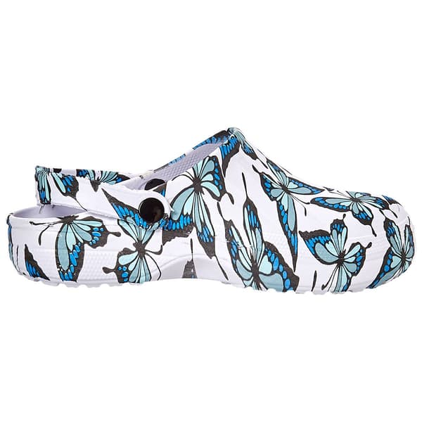 Womens Ella & Joy Blue Butterfly Unlined Clogs