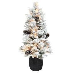 Puleo International 3.5 ft. Pre-Lit Flocked Rattan Christmas Tree