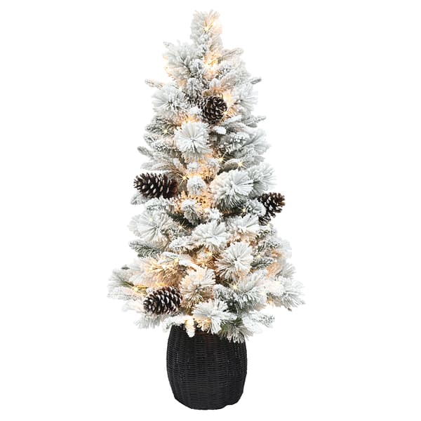 Puleo International 3.5 ft. Pre-Lit Flocked Rattan Christmas Tree - image 