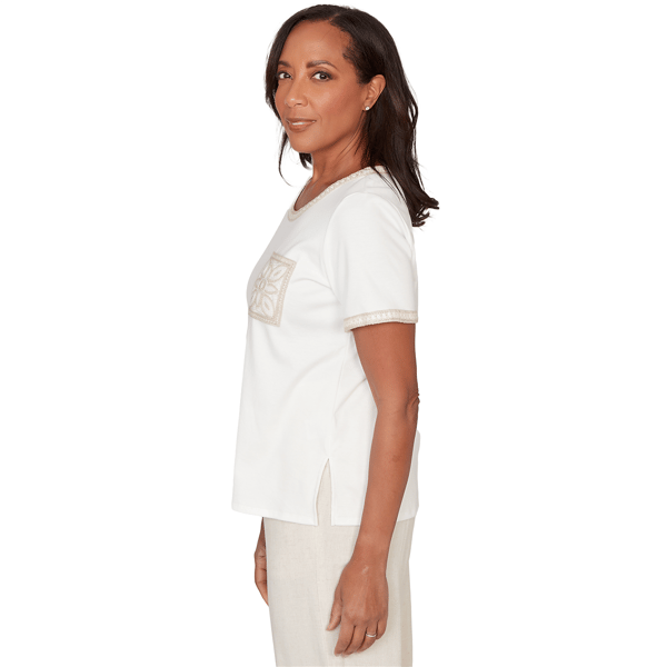 Petite Alfred Dunner Natural Wonder Crochet Pocket Tee