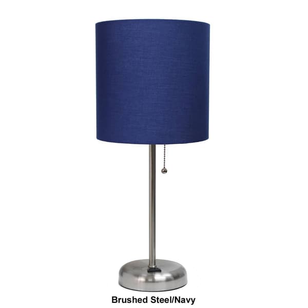 LimeLights White Stick Lamp w/Charging Outlet & Fabric Shade