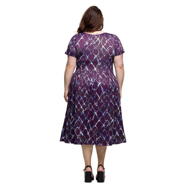 Plus Size 24/7 Comfort Apparel Purple Flare Midi Pocket Dress