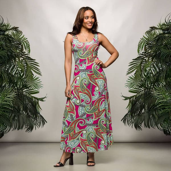 Womens 24/7 Comfort Apparel Hot Pink Paisley A Line Maxi Dress
