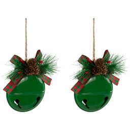 Northlight 2pk. Green Jingle Bells with Bows Christmas Ornaments