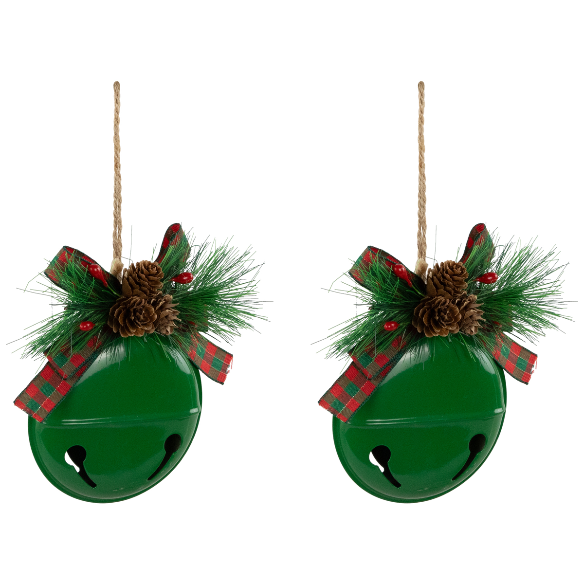 Northlight 2pk. Green Jingle Bells with Bows Christmas Ornaments