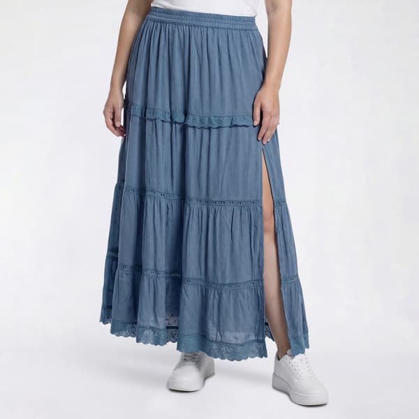Juniors Plus Angie Tier Maxi Skirt with Slit - image 