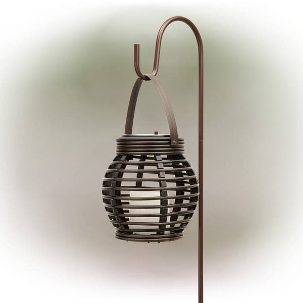 Alpine Solar Dark Brown LED Candle Lantern w/ Shepherd''s Hook - image 