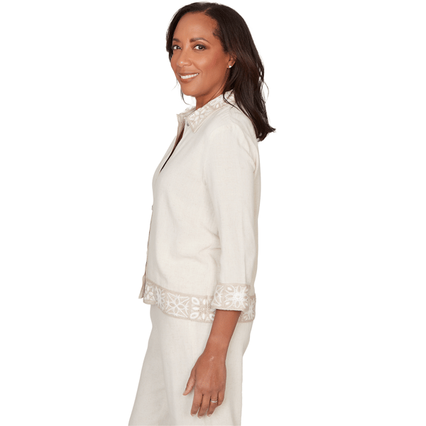 Womens Alfred Dunner Natural Wonder Crochet Trim Cardigan