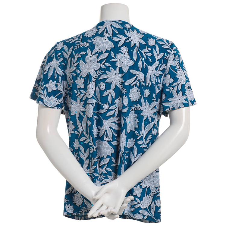 Plus Size Emily Daniels Short Sleeve Disco Foil Floral V-Neck Top