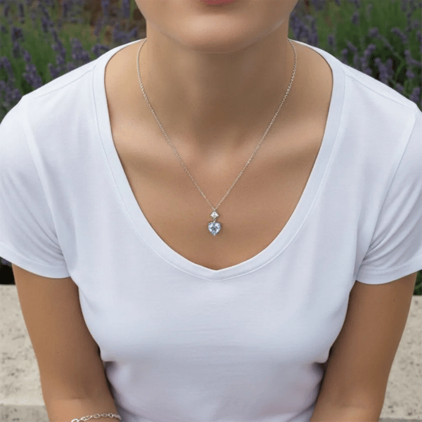 Saffron 1ctw. Heart Cut Aqua Moissanite Diamond Pendant Necklace
