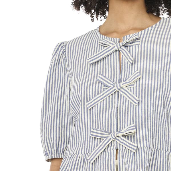 Womens Cece Elbow Sleeve Bow Front Stripe Blouse
