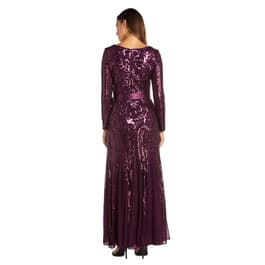 Womens R&M Richards Long-Sleeved Sequined Evening Gown