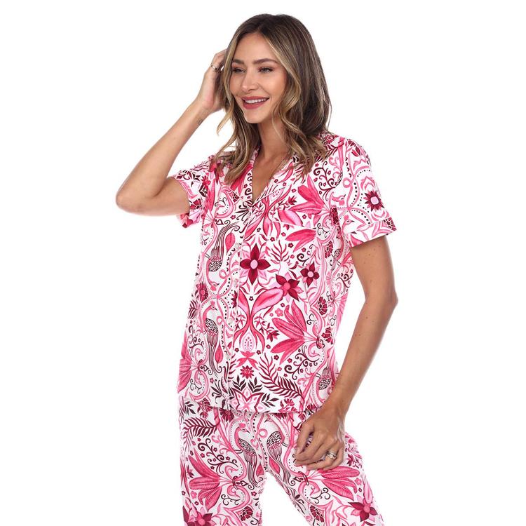 Womens White Mark 2pc. Tropical Peacock Pajama Set